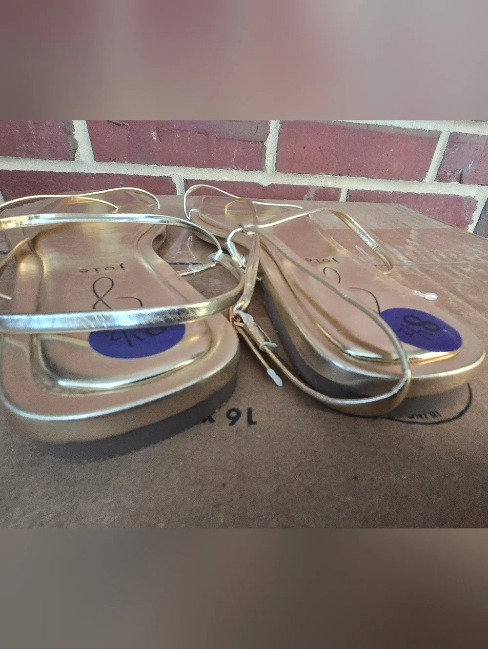 Joie Gold Glory Metallic Strappy Flat Sandals Size 8.5 Minimalist Square Toe - Picture 4 of 6